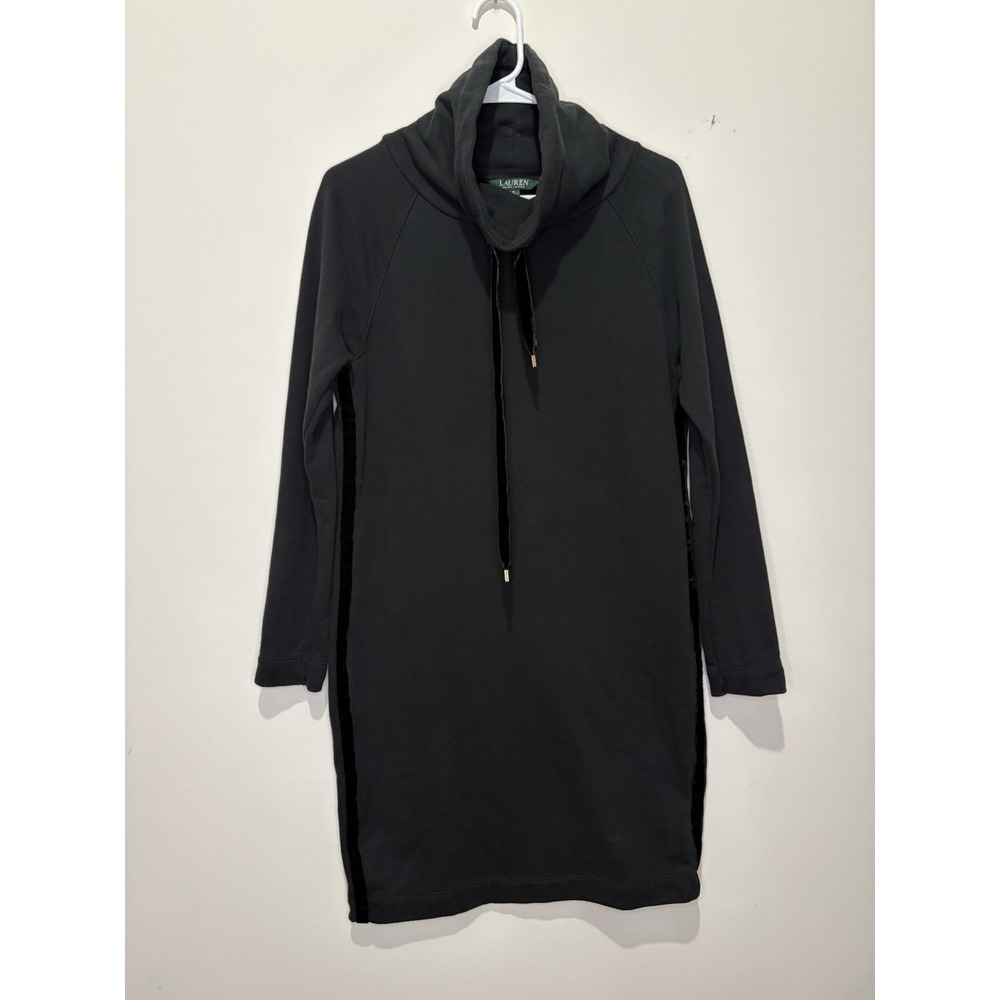 Lauren Ralph Lauren Women Sz Small Black Cowl Neck Velvet Trim Dress Casual Chic